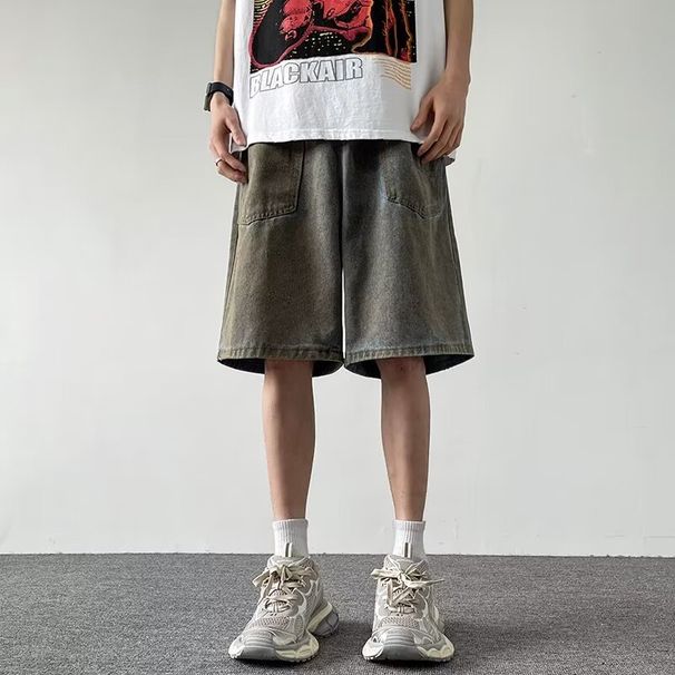 Starry Sky Pattern Denim Shorts Men Summer Thin 2024 Straight Loose American Style Trendy Brand Casual Five-Point_mkmklike.com