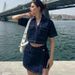 European And American Cargo Denim Suit Two Piece Skirt Set Women's Summer V-neck Short-sleeved Top Summer Female Spice Girl High Waist Irregular Skirt_mkmklike.com