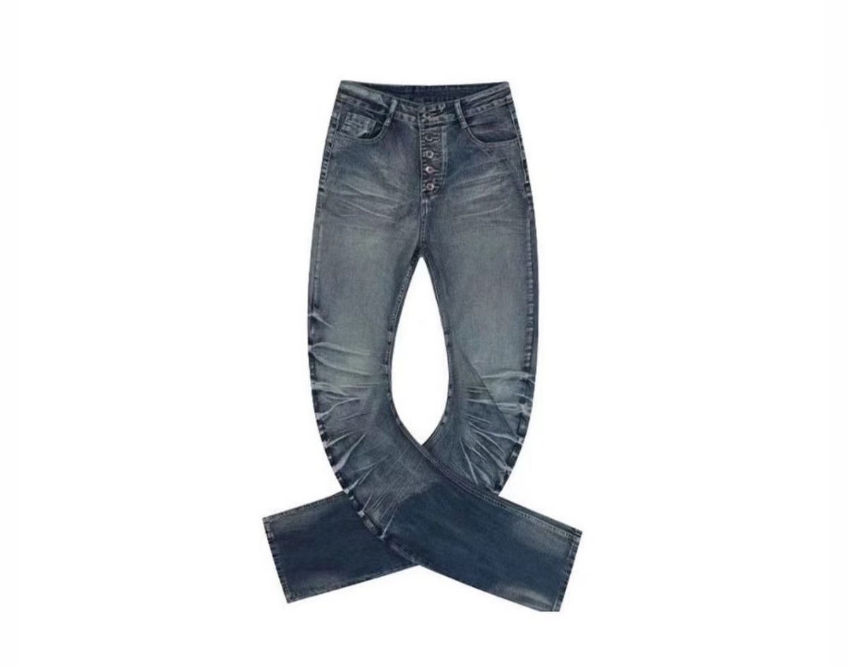 "Men's Button-Fly Stacked Jeans - Slim Straight Leg Denim Pants With Curved Seam & Strategic Pleating For Effortless Stacking Effect"_mkmklike.com