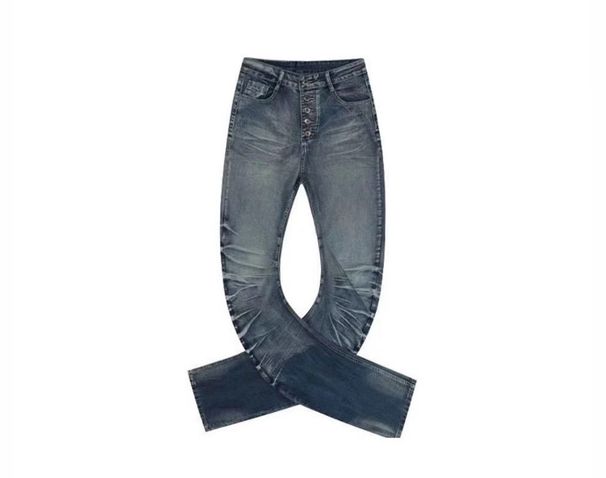 "Men's Button-Fly Stacked Jeans - Slim Straight Leg Denim Pants With Curved Seam & Strategic Pleating For Effortless Stacking Effect"_mkmklike.com