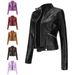 New-style leather jacket women's short jacket spring and autumn vertical collar women's leather jacket cross-border thin-style leather jacket_mkmklike.com