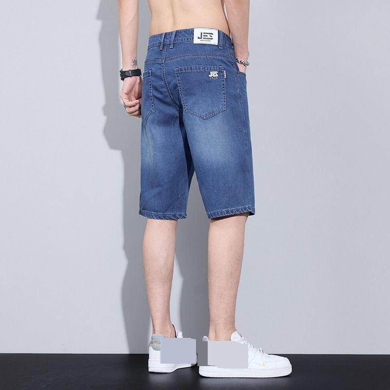 Men's Ice Silk Denim Shorts - Lightweight Tencel Fabric, American Retro Workwear Style, Breathable Summer Casual Shorts_mkmklike.com