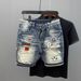 Men's Clothing Ripped Denim Shorts Men's Trendy Brand Personality Scraped Beggars Shorts Loose Large Size Breeches Summer Thin_mkmklike.com