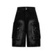 Retro Style Washed Distressed Denim Shorts Exposed Stitching Large Pockets Cropped Wide Leg Design For Men And Women_mkmklike.com