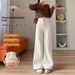 Fleece-Lined Jeans For Women, Autumn And Winter 2025 New Style, Pear-Shaped Body, Loose Fit, Slimming, White Wide-Leg_mkmklike.com