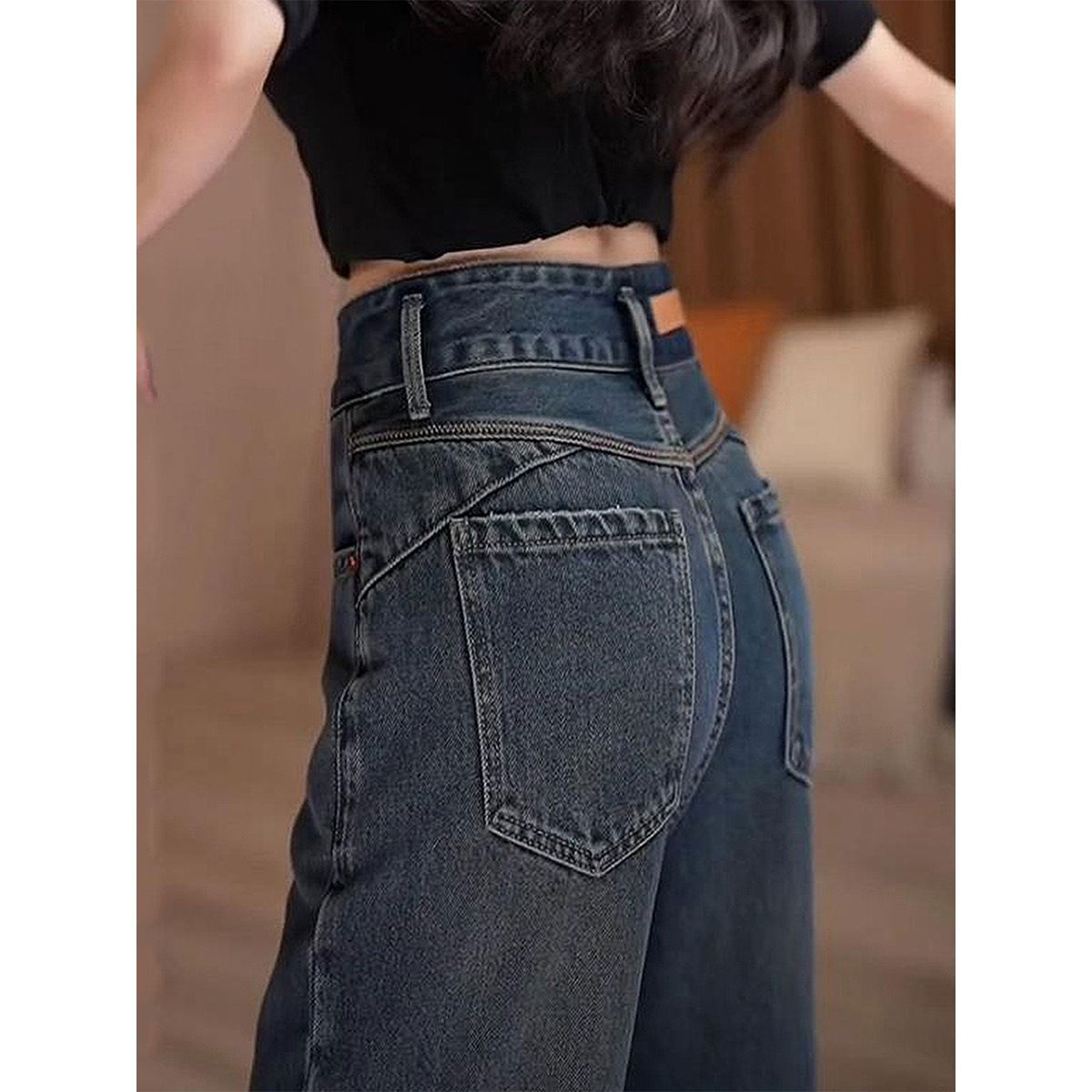 Retro High Waist Slim Fit Stretch Straight Leg Jeans For Women Plus Size Slimming Wide Leg Pants 2026 New Style Curvy Fit_mkmklike.com