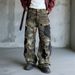 Men's Camo Streetwear Jeans – Relaxed Straight Fit, Distressed Washed Denim (S-3XL) | Military-Inspired & Hand-Painted Details_mkmklike.com