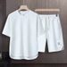 Men's Clothing Summer fashion brand new short sleeved T suit men's loose large size shorts set advanced handsome waffle two piece suit_mkmklike.com