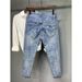 Men's Clothing Men's Slim Fit Tapered Leg Stretch Ripped Jeans Trendy Versatile Cropped Pants High End Washed Summer Style_mkmklike.com