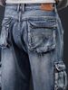 Men's Hip Hop Baggy Jeans Overalls - Washed Blue Denim Wide Leg Loose Fit Pants With Multi-Pockets | Streetwear Fashion_mkmklike.com
