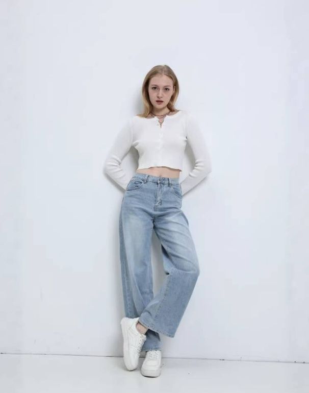 Women's Clothing Sweet Bow-Embroidered Wide-Leg Jeans – High-Waisted Relaxed Fit (Blue, Sizes XS-XXXL, Cotton Denim)_mkmklike.com