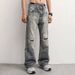 Men's Style Distressed Jeans Spring Summer Rhinestones Sparkles High Street Trend Loose Fit Straight Leg Slightly Flared_mkmklike.com