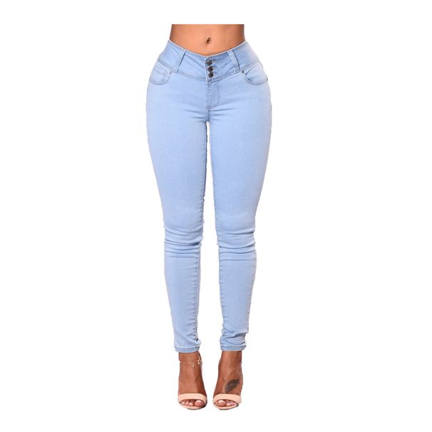 Women's Clothing High Waist Skinny Jeans - French Style Stretch Denim Pants For Slim Fit & Lifting Buttocks (Available In Blue Black, Dark Blue)_mkmklike.com