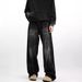 Men's Clothing Retro Vintage Black Washed Straight Leg Jeans For Men - High Street Vibe, Streetwear Design, Loose Fit, Distressed Details_mkmklike.com