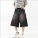 Men's Clothing Men's Summer Trendy Thorn Embroidery Denim Shorts Unique Design Loose Fit Casual Wide Leg Cropped Pants_mkmklike.com