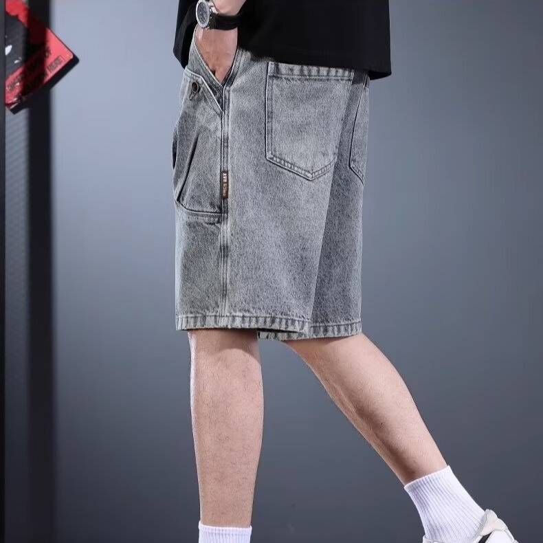 Men's Loose Fit Distressed Shorts Wasteland Style Heavy Duty Washed And Pleated Five Point Blue Denim New Summer Collection_mkmklike.com
