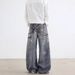 3D Three Dimensional Digital Printing Pants Chain Washed Ink Distressed Retro Wide Leg Straight Denim Trousers_mkmklike.com