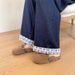 Petite Korean-style Loose Wide-leg Jeans Women, 2025 New Model, With Bow And Plaid Patchwork Design, Stylish Long Pants_mkmklike.com