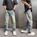 Retro Washed Distressed Denim Jeans High End Men's Spring Summer Trendy Loose Fit Cool And Edgy Wasteland Colored Straight Leg_mkmklike.com