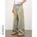 Men's Clothing Retro Washed Workwear Multi Pocket Jeans For Men And Women, High Street Design, Loose Wide Leg Casual Mopping Pants_mkmklike.com