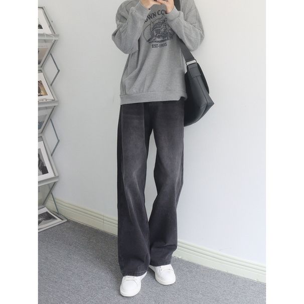 Nordmann American Retro Black Gray Jeans Men Loose Straight Casual Autumn Winter Trendy High Street Wide Leg Long Pants_mkmklike.com