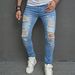 Men's Stretch Slim Fit Jeans - Light Wash Denim Pants With Comfortable Elastic Waist For Casual Wear_mkmklike.com