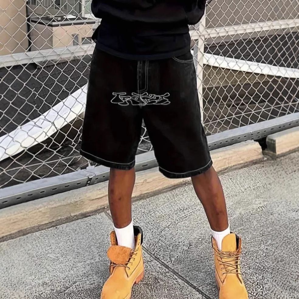 Men's Clothing High Street Casual Shorts Y2K Retro Hip Hop Letters Embroidered Jorts Denim Shorts_mkmklike.com