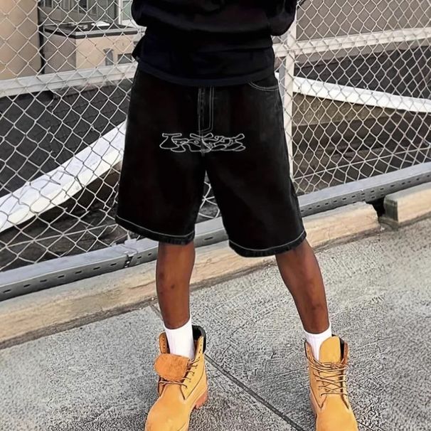 Men's Clothing High Street Casual Shorts Y2K Retro Hip Hop Letters Embroidered Jorts Denim Shorts_mkmklike.com