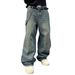 Men's Retro Washed Wide Leg Jeans American Street Style Trendy High End Distressed Loose Fit Cross Border Chain Link Trousers_mkmklike.com