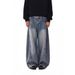 Vintage American Distressed Denim Jeans For Men - Relaxed Straight Leg Wide Cut Retro Style Comfortable Cotton Pants_mkmklike.com