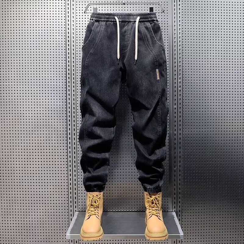 "Men's Distressed Slim-Tapered Jeans Trendy Streetwear, Relaxed Fit With Cuffed Hem, Vintage Washed Denim (Urban Hip-Hop Look)"_mkmklike.com