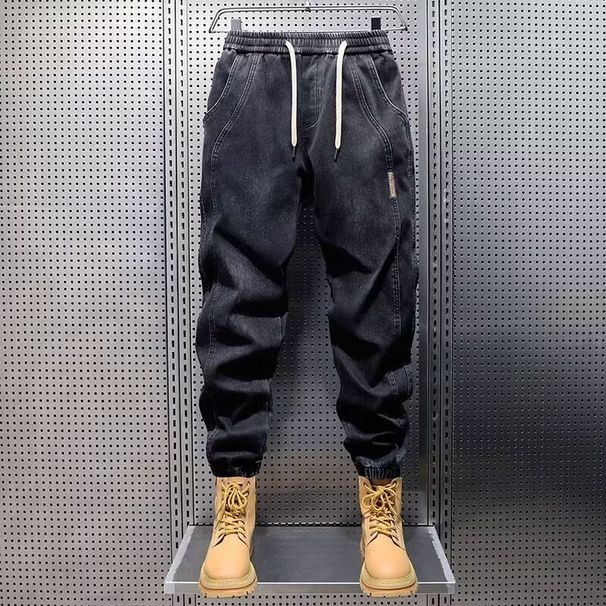 "Men's Distressed Slim-Tapered Jeans Trendy Streetwear, Relaxed Fit With Cuffed Hem, Vintage Washed Denim (Urban Hip-Hop Look)"_mkmklike.com