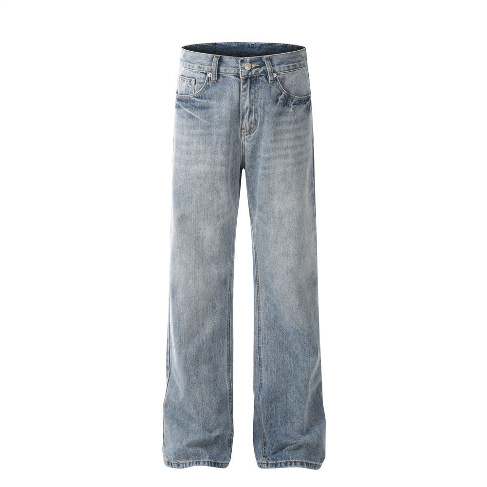 American High Washed Jeans Men's Street Fashion Loose Straight Pants Casual Simple Versatile Wide-Leg Trousers_mkmklike.com