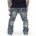 Spring Autumn 2025 Fashion European-Amecian Style Straight Type Cargo Jeans Men's Cotton Elastic Iaminated Micro Flared Denim Pants S-2XL_mkmklike.com