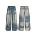 Vintage American Style High Waist Relaxed Fit Cat Whisker Distressed Jeans Comfortable Cotton Denim Pants for Men And Women_mkmklike.com
