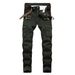 Men's Slim Fit Stretch Cargo Jeans Military Green Denim Pants Button Fly Streetwear Style for Urban And Casual Looks_mkmklike.com