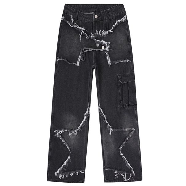 Men's Clothing Men's Trendy Brand Jeans Exclusive High Street Style Star Patchwork Frayed Edges For Formal & Casual_mkmklike.com