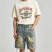 Men's Distressed Denim Shorts, Vintage Washed Light Blue Casual Relaxed Fit 5-Pocket Cargo Shorts For Summer Street Style_mkmklike.com