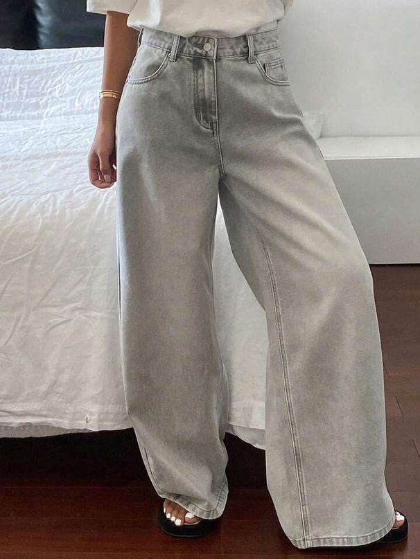 Vintage High-Waisted Wide-Leg Jeans – Relaxed Fit, Flowy & Street-Style Ready (Light Gray, S-Xl) Fashion Trends_mkmklike.com