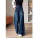 Retro Wide-Leg Jeans For Women, Spring And Autumn 2025 New Style, High-Waisted, Slimming, Loose, Straight-Leg, Draped,_mkmklike.com