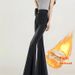 Petite High-waisted Fishtail Slim-fit Black-grey Jeans, Sexy Elastic Retro Frayed Hem Slimming Flared Pants_mkmklike.com