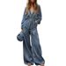 Women's Long Sleeve V-Neck Jumpsuit – Retro Loose Fit Denim Overalls For Casual & Boho Style (Blue, Sizes S-XXL)_mkmklike.com