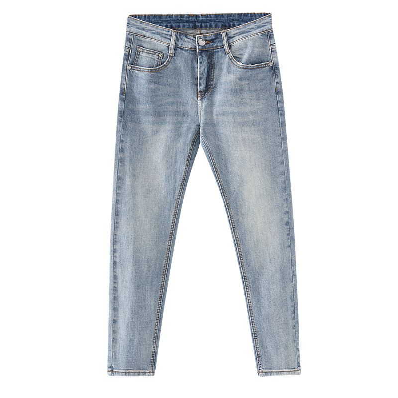 Men's Clothing Jeans Men's Summer Simple Washed Distressed Slim Retro 9 Nine Points Pants Light Color Skinny Jeans Trendy_mkmklike.com