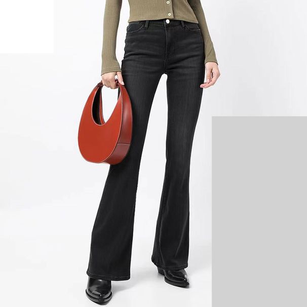 Women's Clothing Bell Bottom Pants Spring And Summer Black Elastic High Waist Jeans Women's Big Bell Bottom Wide Leg Loose Slim_mkmklike.com