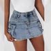 Women's Denim Hottie INS Popular Pocket Workwear Mini Skirt_mkmklike.com