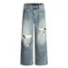 Beggar Punk Style Ripped Jeans Washed Vintage Loose Wide-Leg Straight Long Pants Men's Trendy Fashion Gradient_mkmklike.com