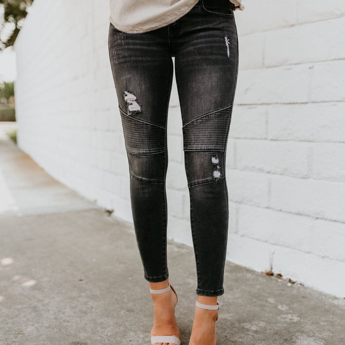 Women's Slim Fit Black Ripped Skinny Jeans – Stretch Pleated Denim Pants With Edgy Style_mkmklike.com