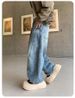 Vintage Distressed Bamboo Knot Wide Leg Jeans For Men & Women – Retro Blue Relaxed Fit High Waist Straight Denim Pants_mkmklike.com
