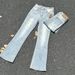 Men's Ice Wash Distressed Flared Jeans – High-Street Vintage Lightning Fade & Raw Hem (Trendy & Streetwear Staple)_mkmklike.com