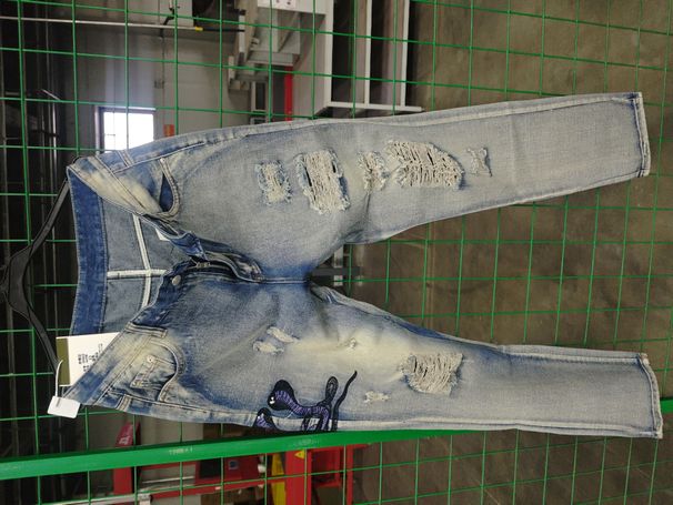 European Men's Light Blue Ripped Embroidered Jeans Men's Trendy Elastic Slim Fit American High Street Trousers_mkmklike.com